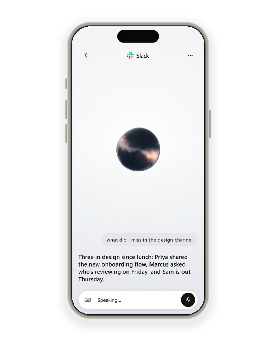 A Slack channel caught up on, spoken and shown